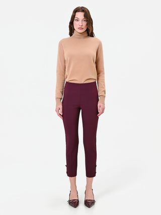 Burgundy Cropped Trousers with Buttoned Hems