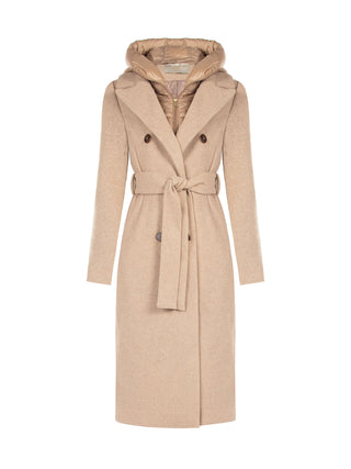 Cappotto in misto lana beige tortora con inserto trapuntato