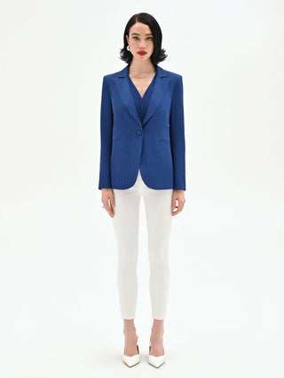 Giacca blazer blu brillante effetto gessato