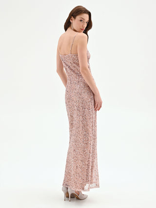 pastel sequin dress Sequin-embellished pastel pink long dress – Rinascimento