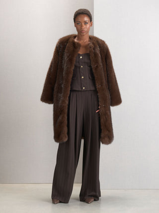 Dark Brown Faux Fur Collarless Coat Giorgia Palmas X Rinascimento