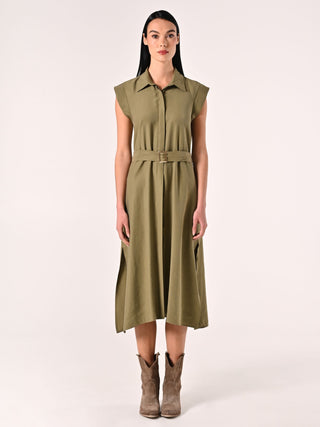 Military Green Viscose Chemise Dress