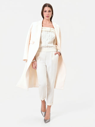 Cream Cropped Cuffed Trousers
