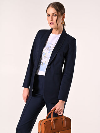 Blue Cotton Jacket with Contrasting Stitching