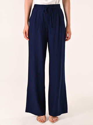 Wide-Leg Blue Viscose Trousers