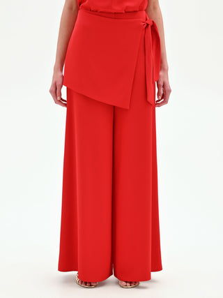 Pantalon palazzo rouge à effet portefeuille