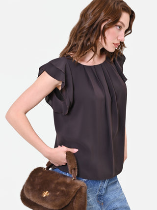 Blouse fluide marron à volants