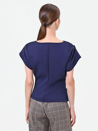 Navy Blue T-Shirt with Asymmetric Draping