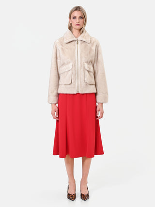 Cremeweiße Cropped-Jacke in Felloptik