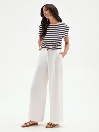 Pleated White Palazzo Trousers