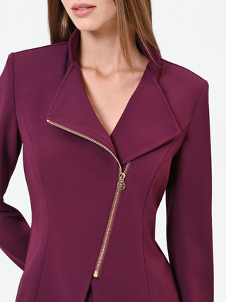 Giacca bordeaux rosso con zip asimmetrica