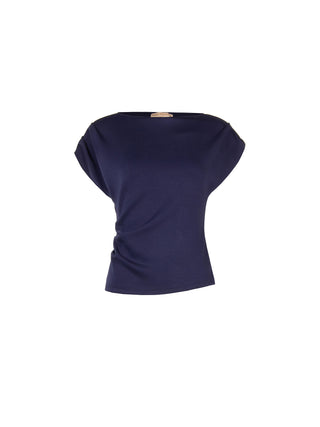 T-shirt bleu marine à drapé asymétrique
