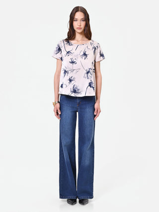 Navy Blue Floral-Print Blouse