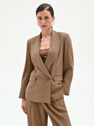 Taupe Cady Double-Breasted Blazer