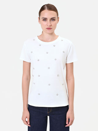 T-shirt crème à applications bijoux