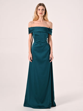 Long Off-the-Shoulders Dress in Royal Green