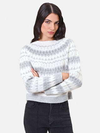 Maglia bianco panna con lavorazione jacquard nordica