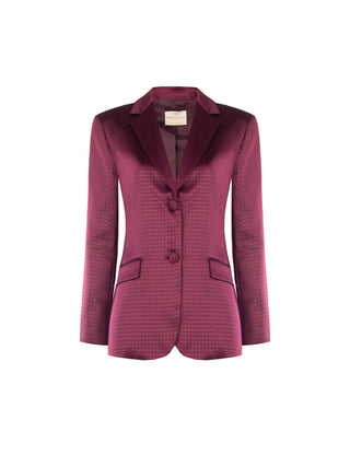 Burgundy Red Single-Breasted Jacquard Satin Jacket Giorgia Palmas x Rinascimento