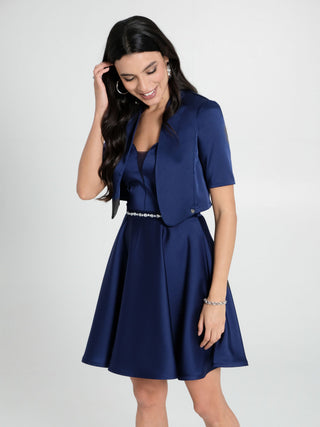 Blue Shrug in Structured Satin
