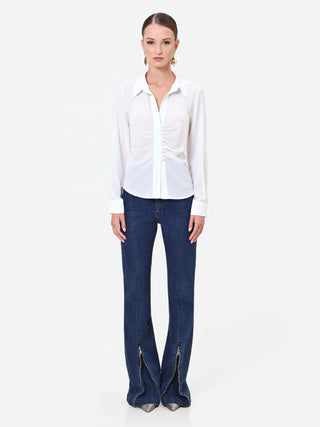 Cremefarbene Georgette-Bluse mit Drapierung