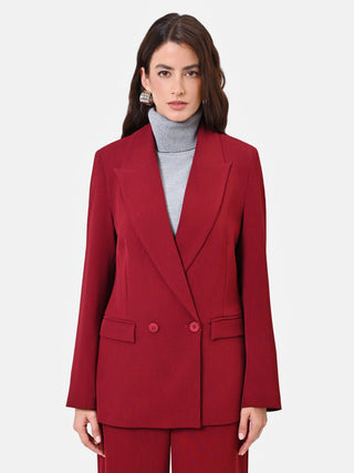 Burgundy Double-Breasted Jacket with Peak Lapels
