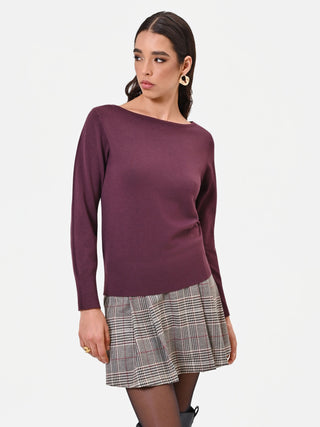 Burgundy Viscose Boat Neck Sweater