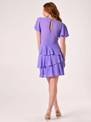 Lilac Flounced Dress with Covered Buttons