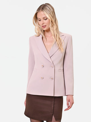 Taupe Beige Double-Breasted Blazer with Jewel Buttons