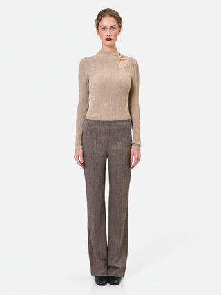 Maglia in viscosa oro a costine con cut-out