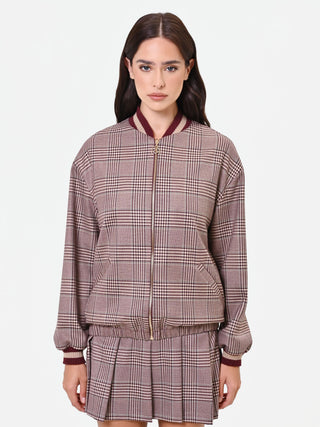 Burgundy Check Bomber Jacket