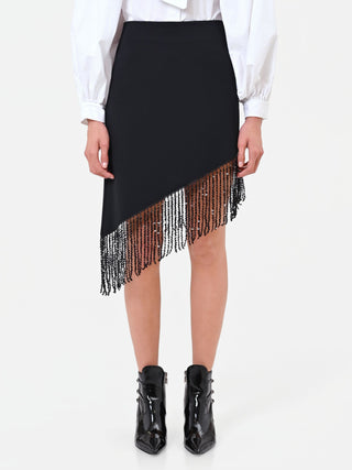 Jupe noire asymétrique à franges lumineuses
