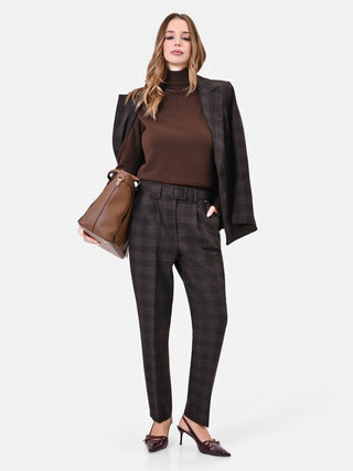 Pantalone in misto viscosa marrone a quadri