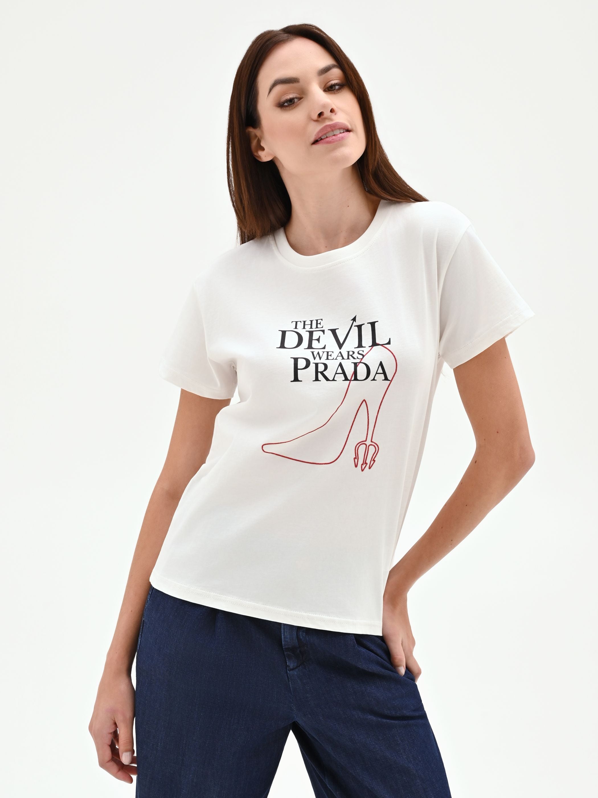 White 'The Devil Wears Prada' Print Cotton T-Shirt – Rinascimento
