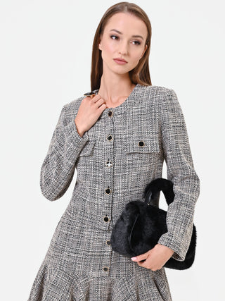 Grey Bouclé-Effect Cropped Jacket