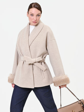 Cappotto corto a vestaglia tortora beige