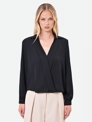 Black Satin Wrap Blouse