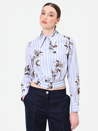 Camicia cropped a righe e fiori