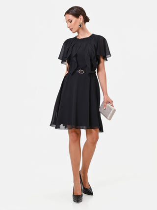 Short Black Georgette Dress with Ruffles
