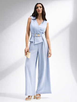 Tuta cielo azzurro con dettaglio asimmetrico