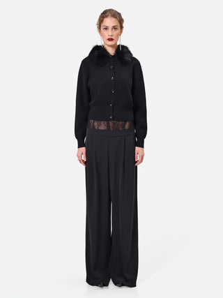 Cardigan in viscosa nero con collo effetto pelliccia