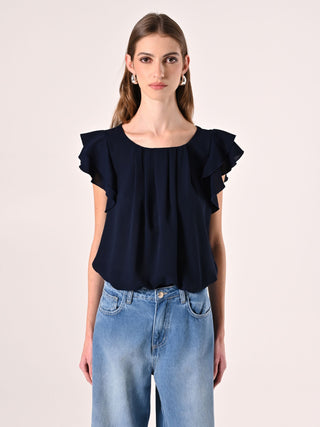 Blusa con Maniche ad Aletta Blu Navy