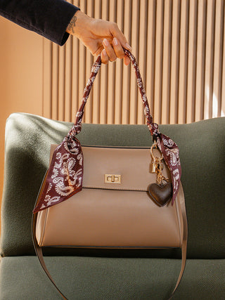 Beige handbag with scarf