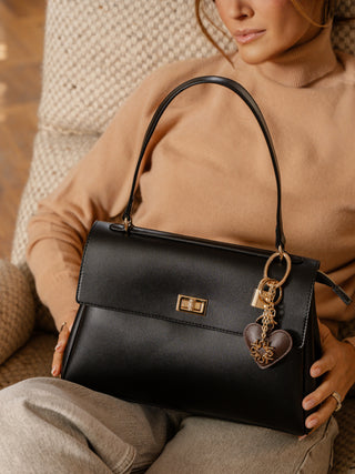 Black handbag with scarf
