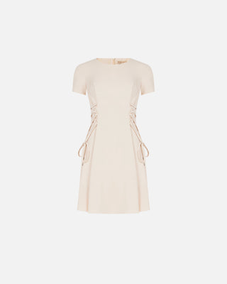 Vestito corto beige con stringhe laterali