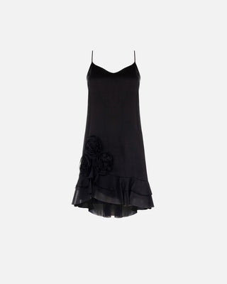 Mini abito nero con rose applicate
