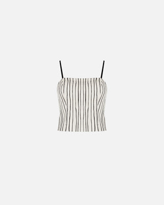 Top in lino con fantasia a righe