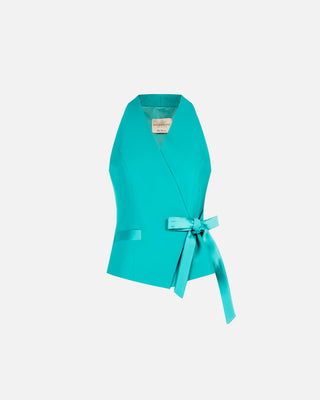 Gilet turchese con fiocco