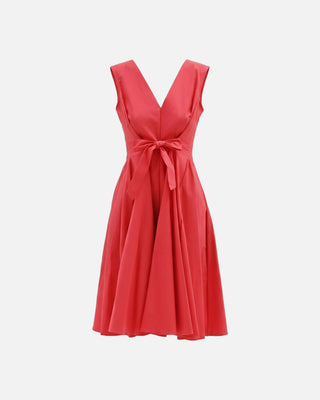 Abito in cotone rosso fragola con fiocco