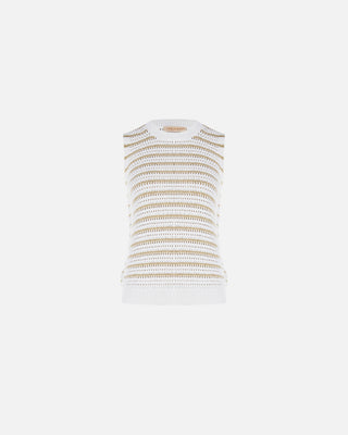 Top bianco in maglia crochet a righe