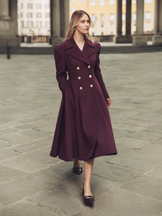 Cappotto svasato doppiopetto bordeaux